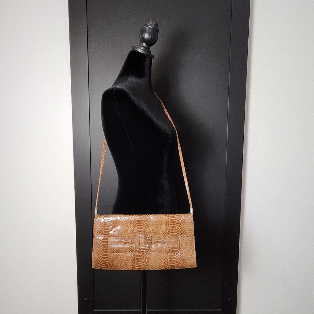 Vintage 90s Brown Snake Skin Cross Body or Clutch